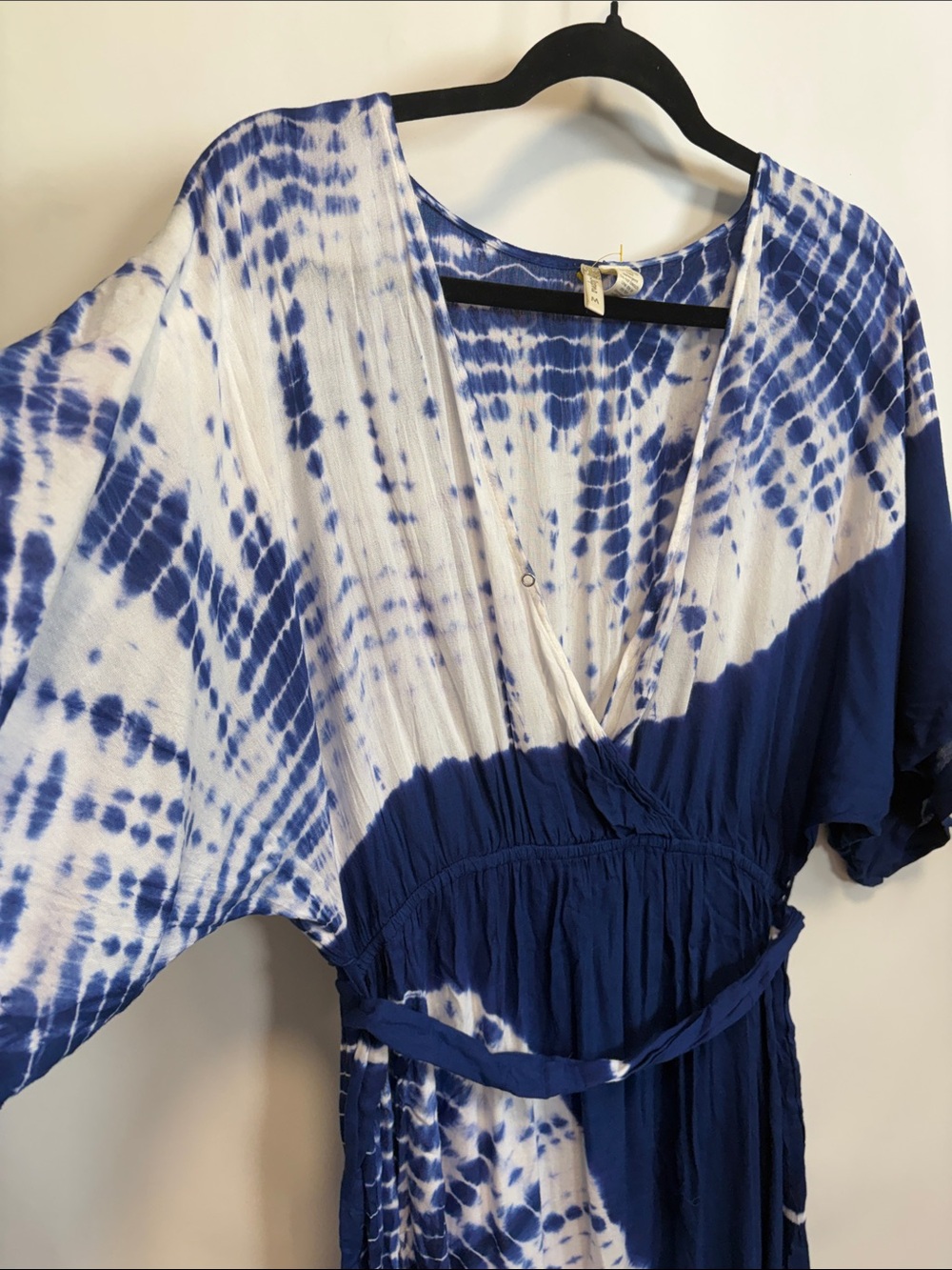 Japna Navy and White Tie-Dye Wrap Maxi Dress with Side Tie - Picture 3 of 15